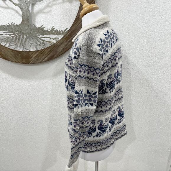 Vintage Bebhinn Marten Irish Wool Cardigan Sweater Fair Isle Bird P XS - Picture 4 of 7